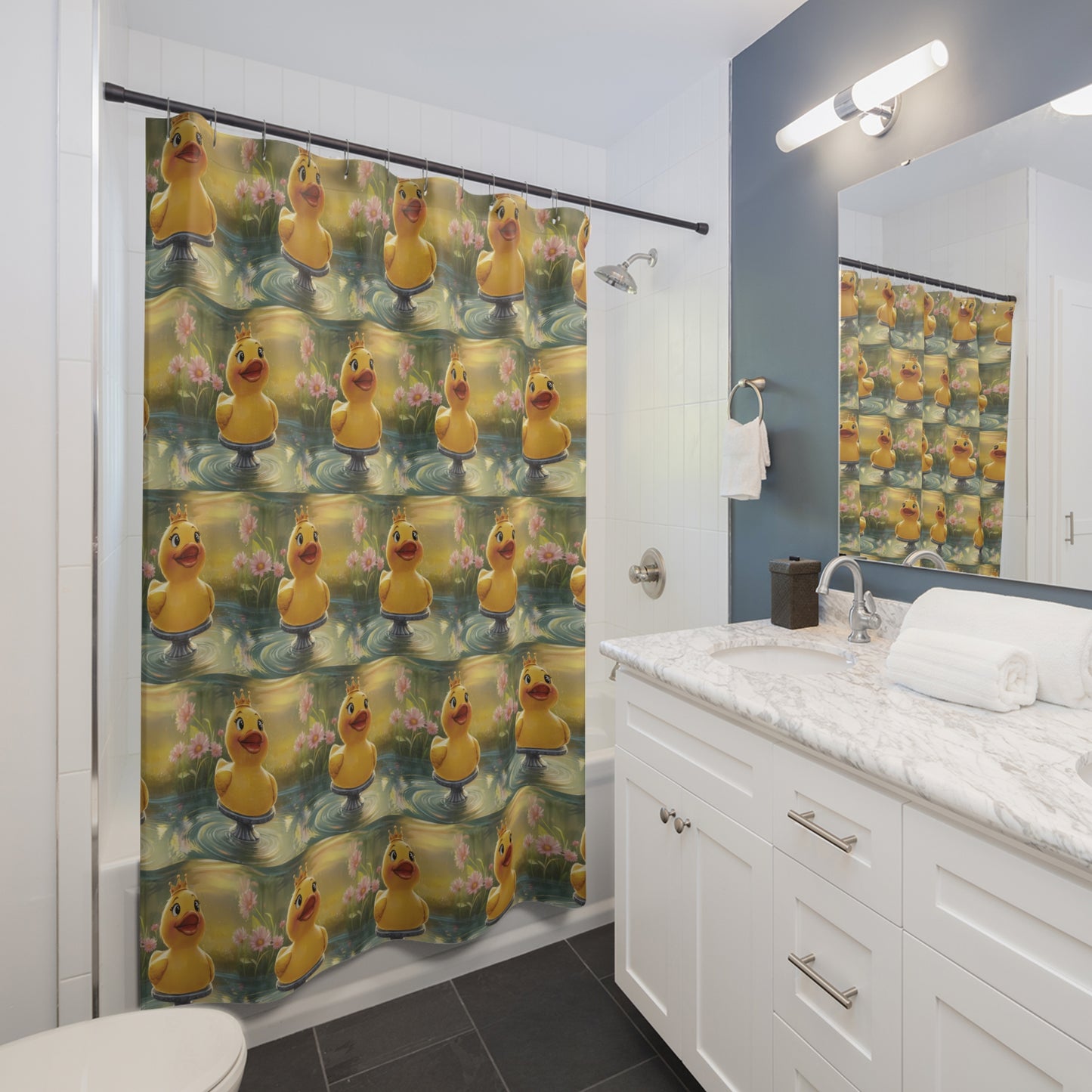 Rubber Duck Nautical Shower Curtain 71 x 74" Rubber Duckie Shower Curtain Kids Shower Curtain