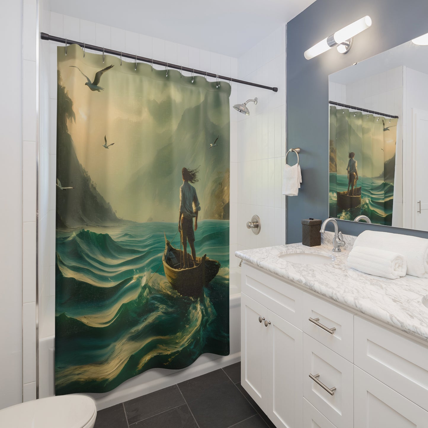 Nautical Adventure Themed 71 x 74" Sailboat Shower Curtain