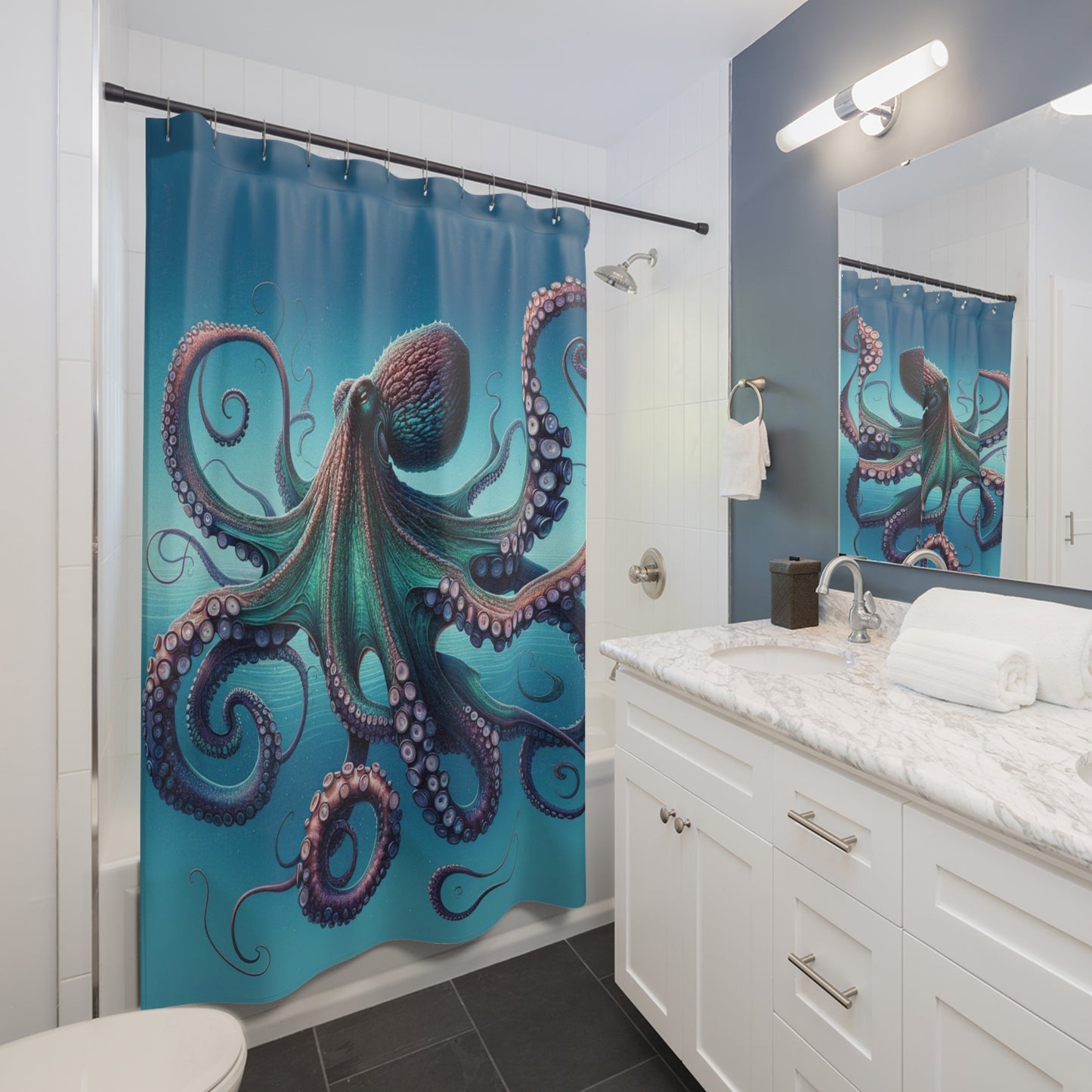 Octopus Under the Sea Creature Shower Curtain 71 x 74" Sea Life, Fish, Ocean Reef