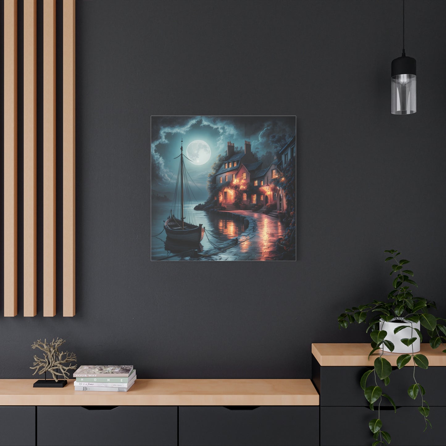 Serene Twilight Coastal Moonlit Stretched Canvas 30" x 30" or 24" x 24"