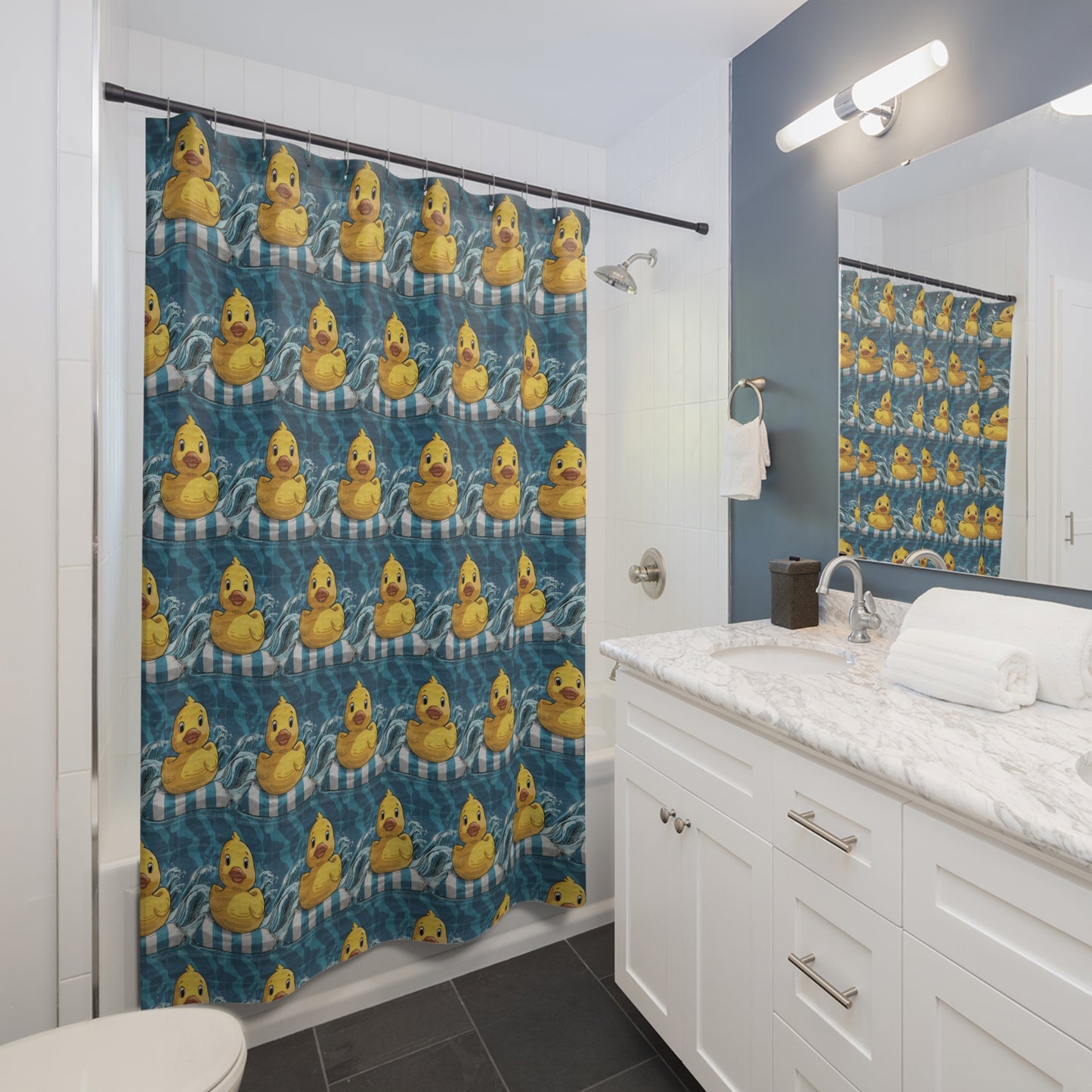 Rubber Duck Kids Shower Curtain Themed 71 x 74" Rubber Ducky Shower Curtain
