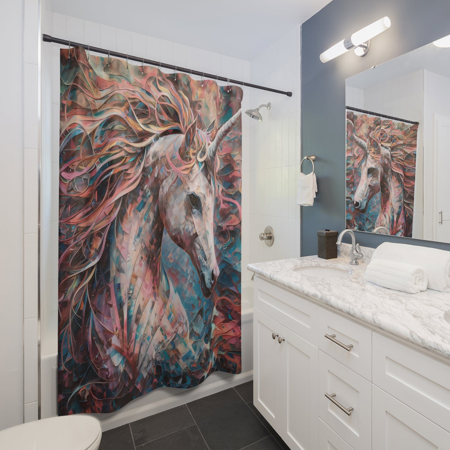 Magical Unicorn Explosion: Beautiful 71 x 74" Shower Curtain with Abstract Unicorn Design
