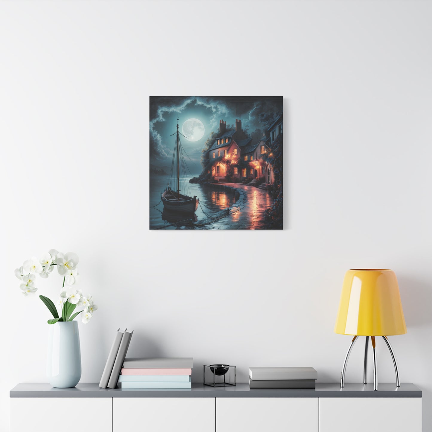 Serene Twilight Coastal Moonlit Stretched Canvas 30" x 30" or 24" x 24"