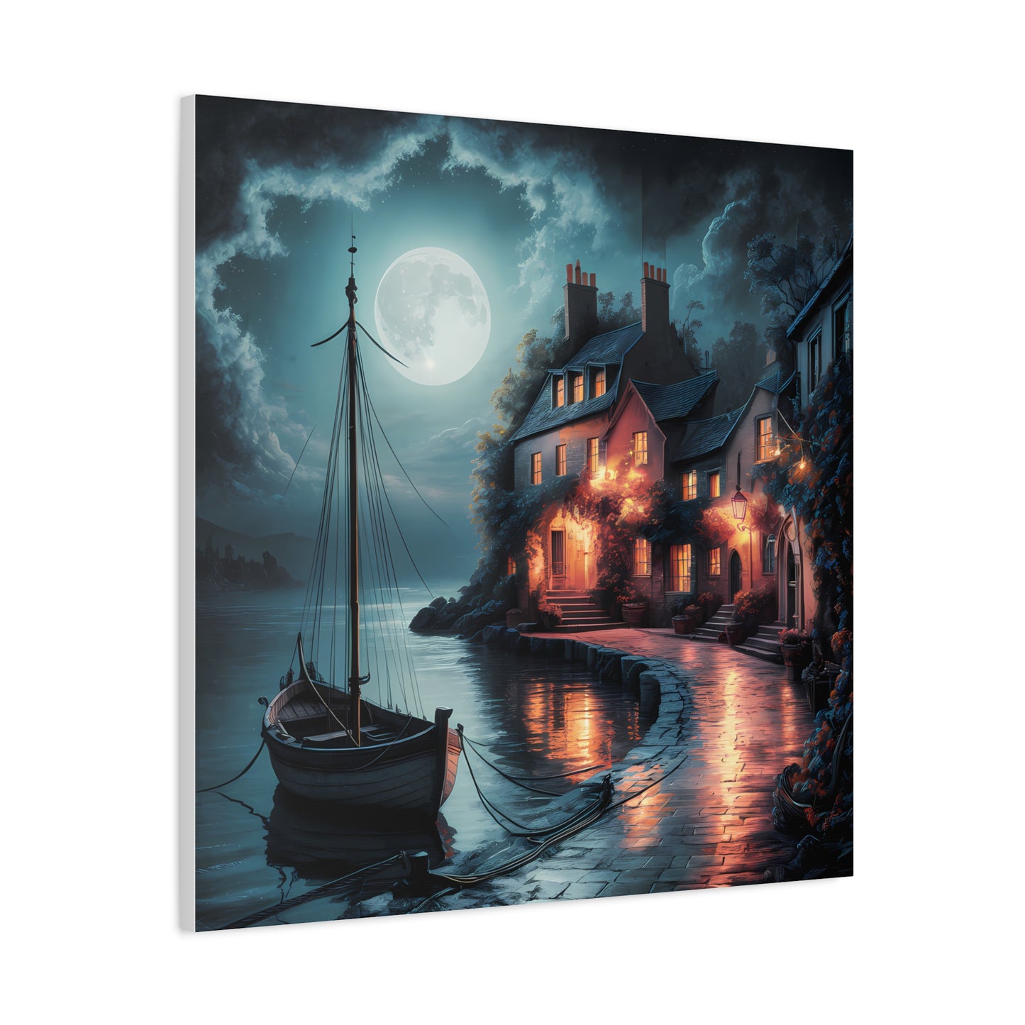 Serene Twilight Coastal Moonlit Stretched Canvas 30" x 30" or 24" x 24"