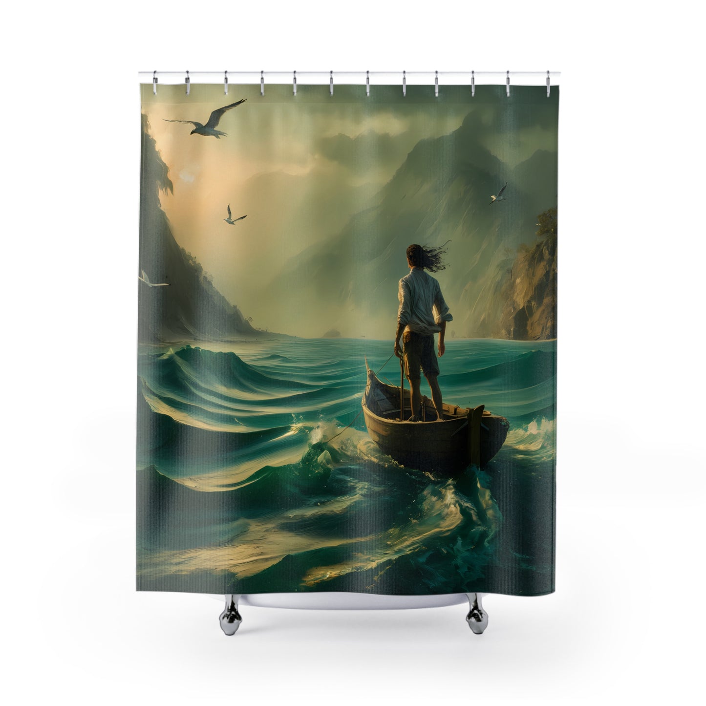 Nautical Adventure Themed  71 x 74"  Sailboat Shower Curtain