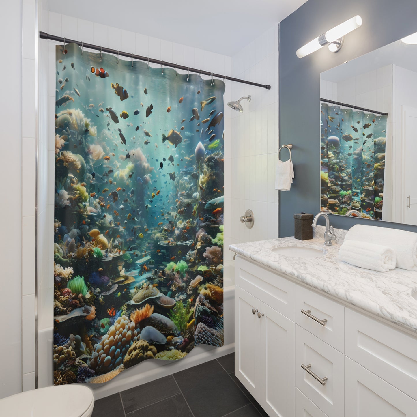 Under the Sea Fish and other Marine Life Shower Curtains 71 x 74"