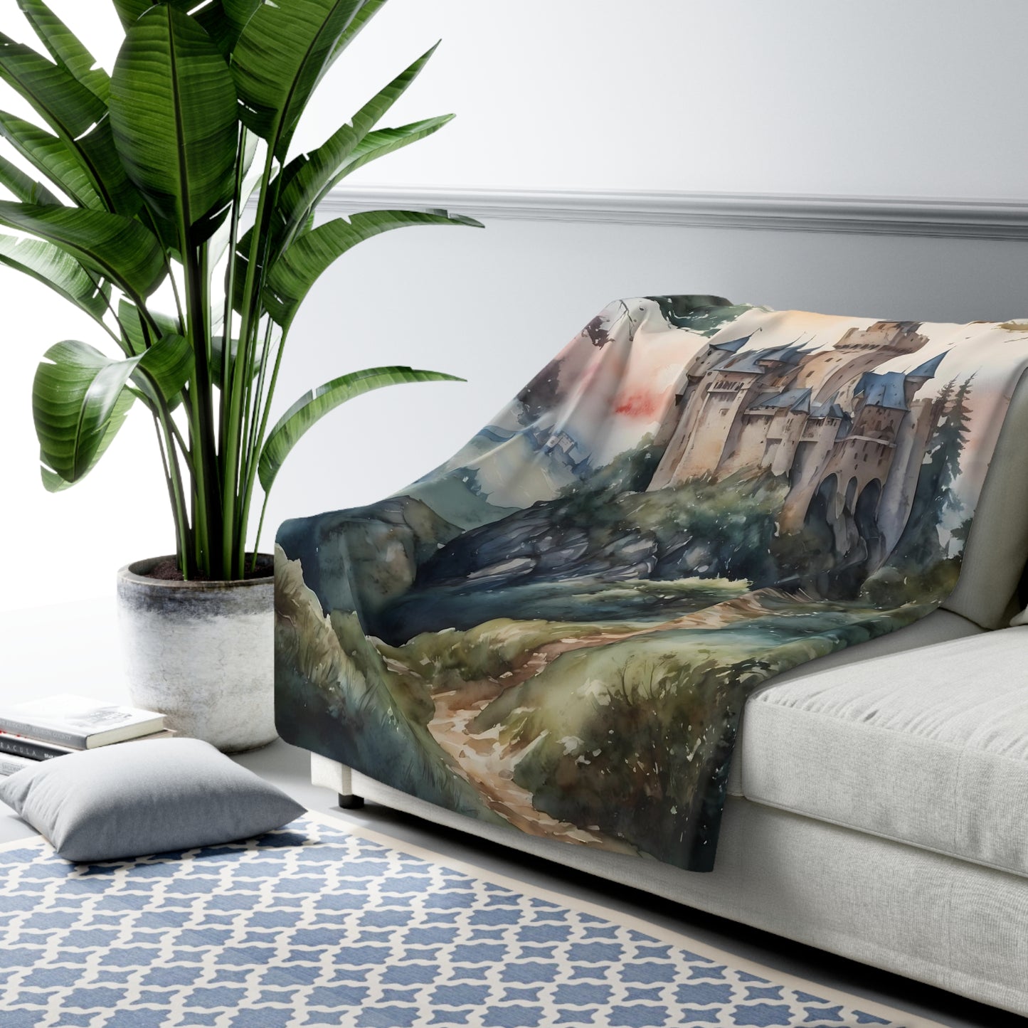 Medieval Castle in the Woods Fantasy 60 x 80" Sherpa Fleece Blanket, Castle, Fairy Tale