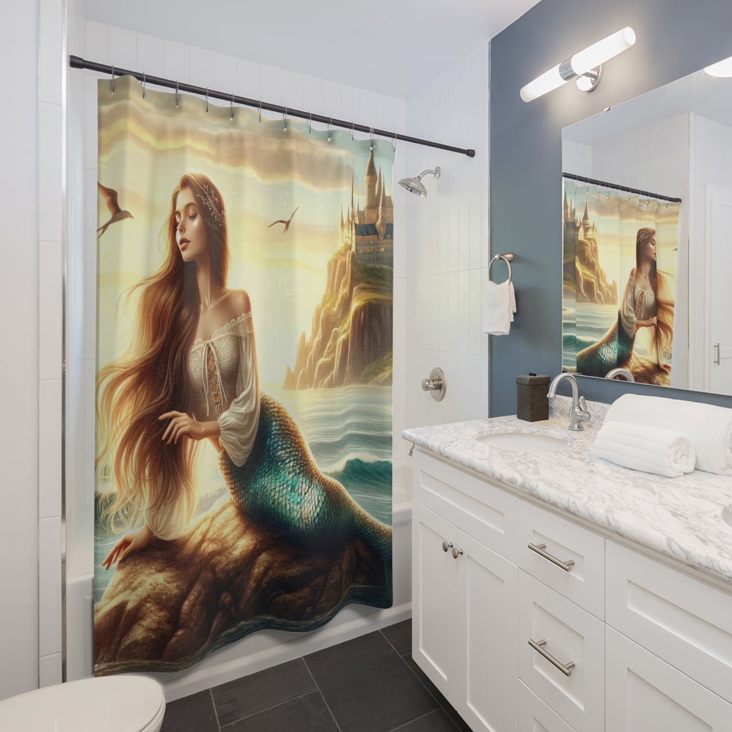 Beautiful Mermaid Lazing by the Sea Shower Curtains 71 x 74" Ocean Lover Gift