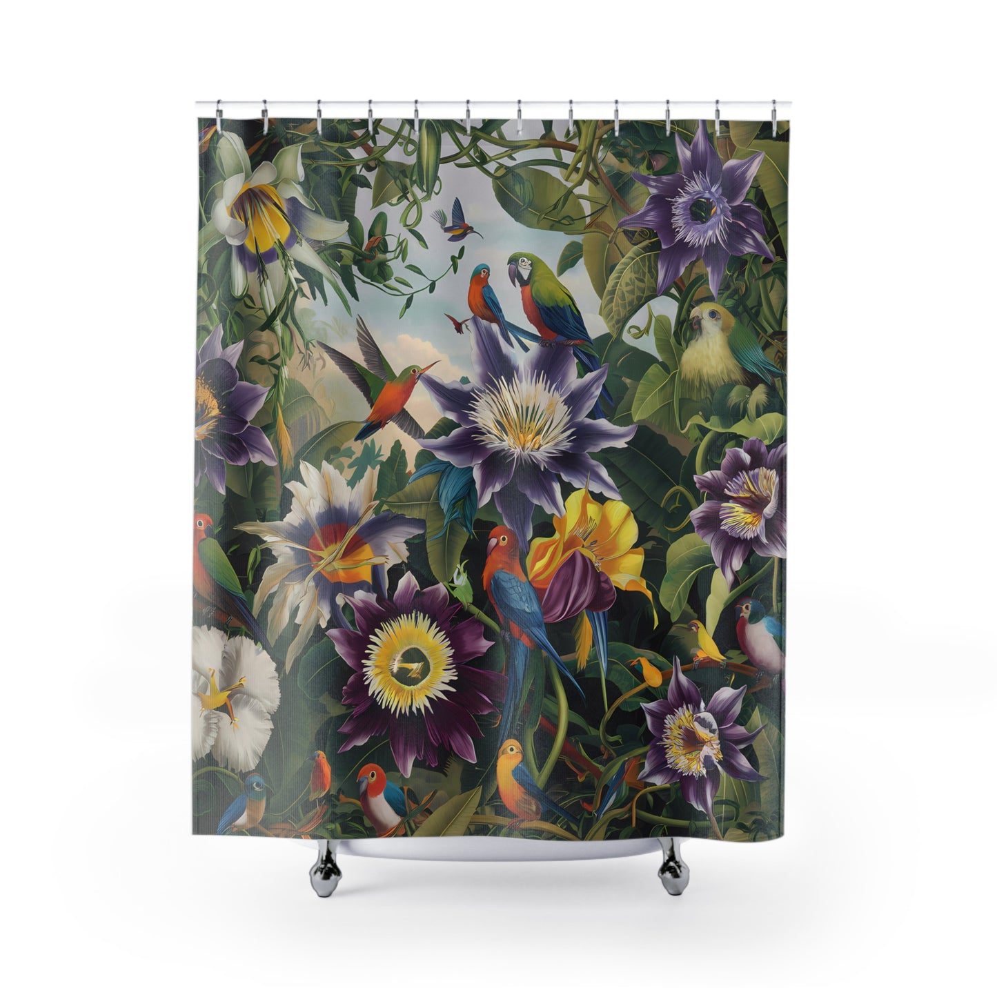 Passion Flower Garden Shower Curtain 71 x 74" Bird Shower Curtain Orchid Shower Curtain