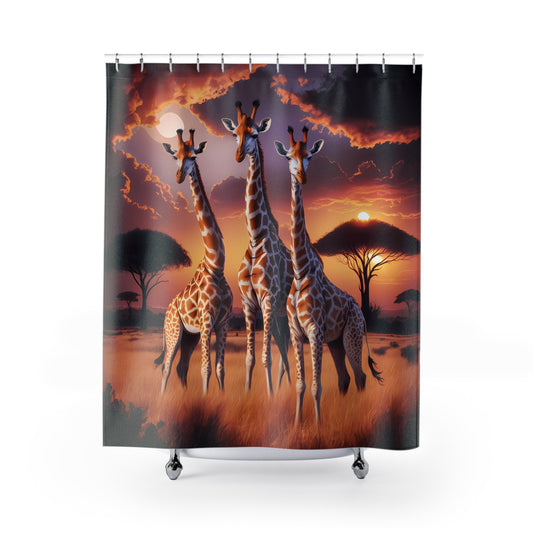 Giraffe Serengeti African Sunset Shower Curtain 71 x 74" Animal Shower Curtain