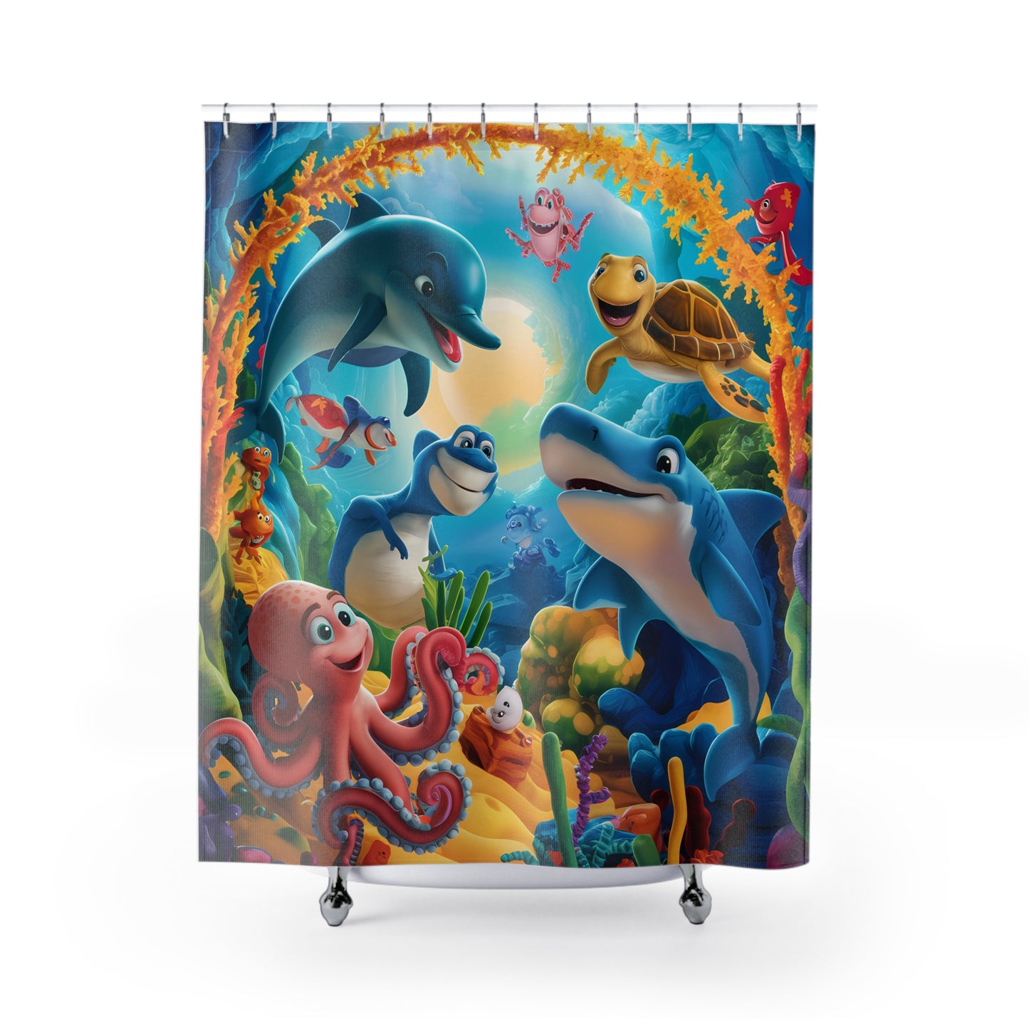 Kids Underwater Ocean Nautical Shower Curtain  71 x 74"  Fish Shower Curtain