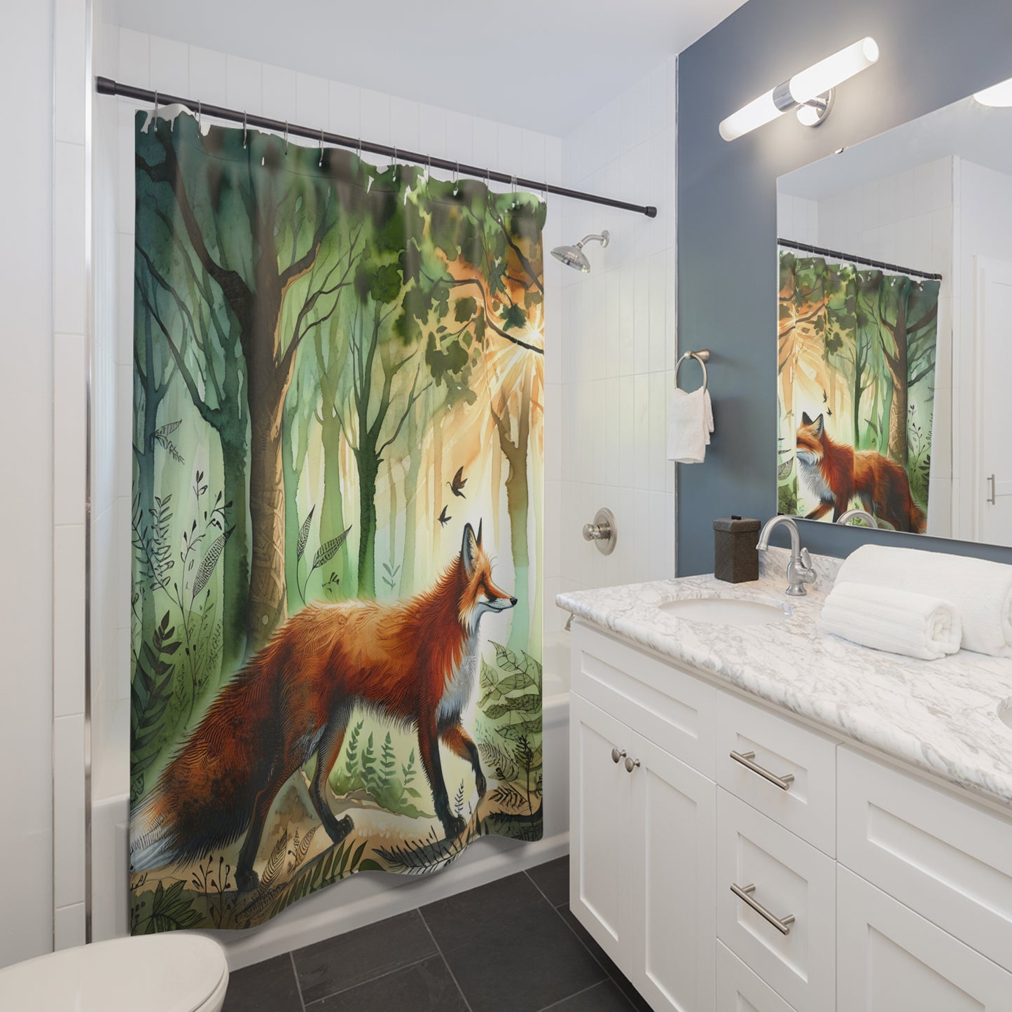 Red Fox in the Woods Shower Curtain Fox Forest Shower Curtain 71 x 74"