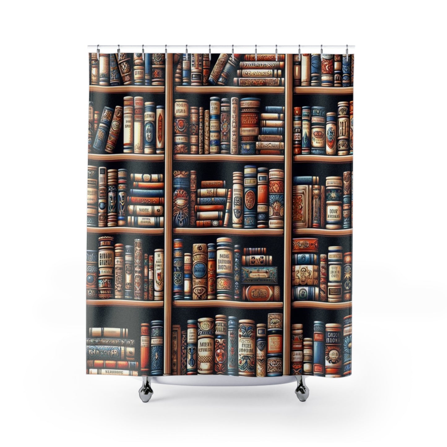 Bookcase Library Brimming with Books Shower Curtain 71 x 74" Book Lover Gift, Great Gift for Book Lovers