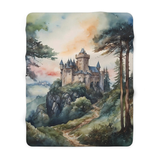 Medieval Castle in the Woods Fantasy 60 x 80" Sherpa Fleece Blanket, Castle, Fairy Tale