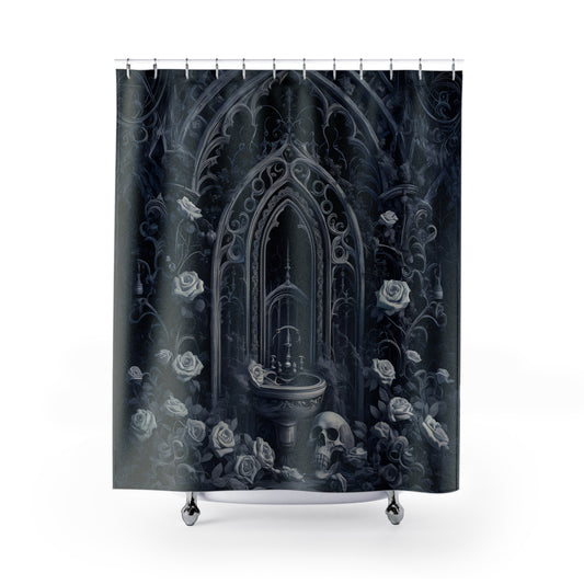 Goth Shower Curtain Roses and Skulls Decor Goth Decor Moonlight Scene Shower Curtain 71 x 74"